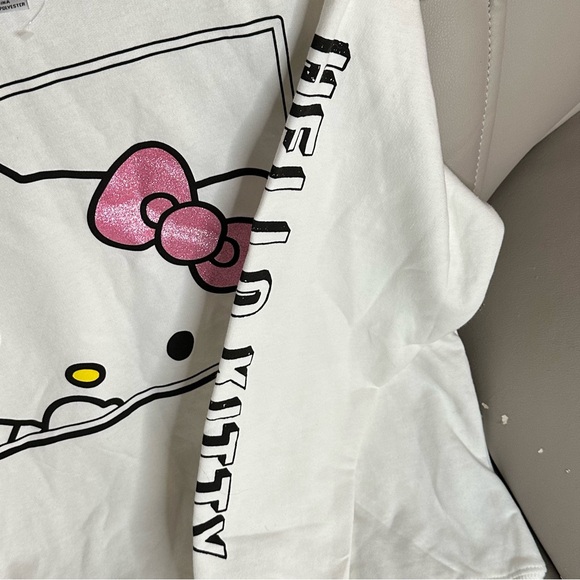 Sanrio Hello Kitty Glitter Crew Neck Long Sleeve Sweatshirt - White size S - Picture 5 of 14